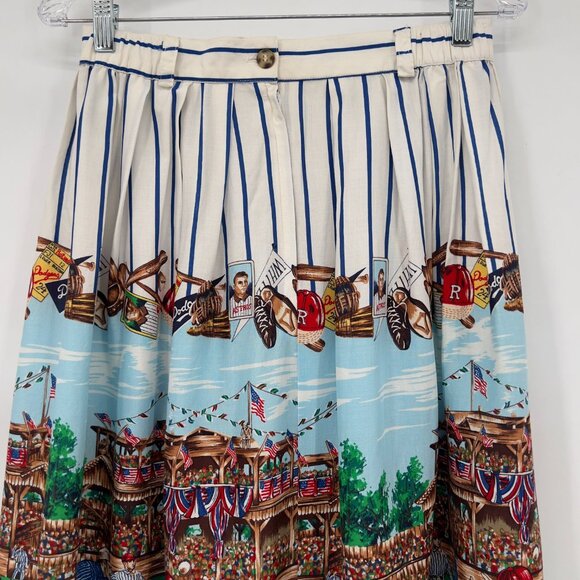 Vintage Sharon Young Baseball Print Skirt Retro Sports Theme 12 Made in USA - Picture 6 of 12